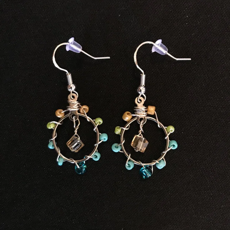 small circle earrings with beads in various colors